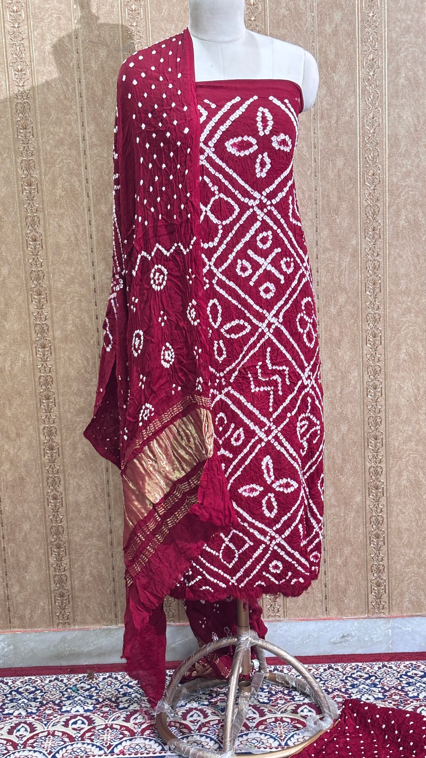 Maroon gajji silk bandhani suit set