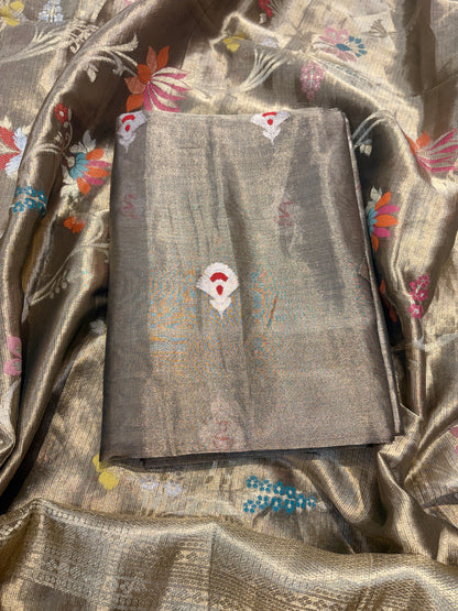 Grey tissue kadhwa suit set