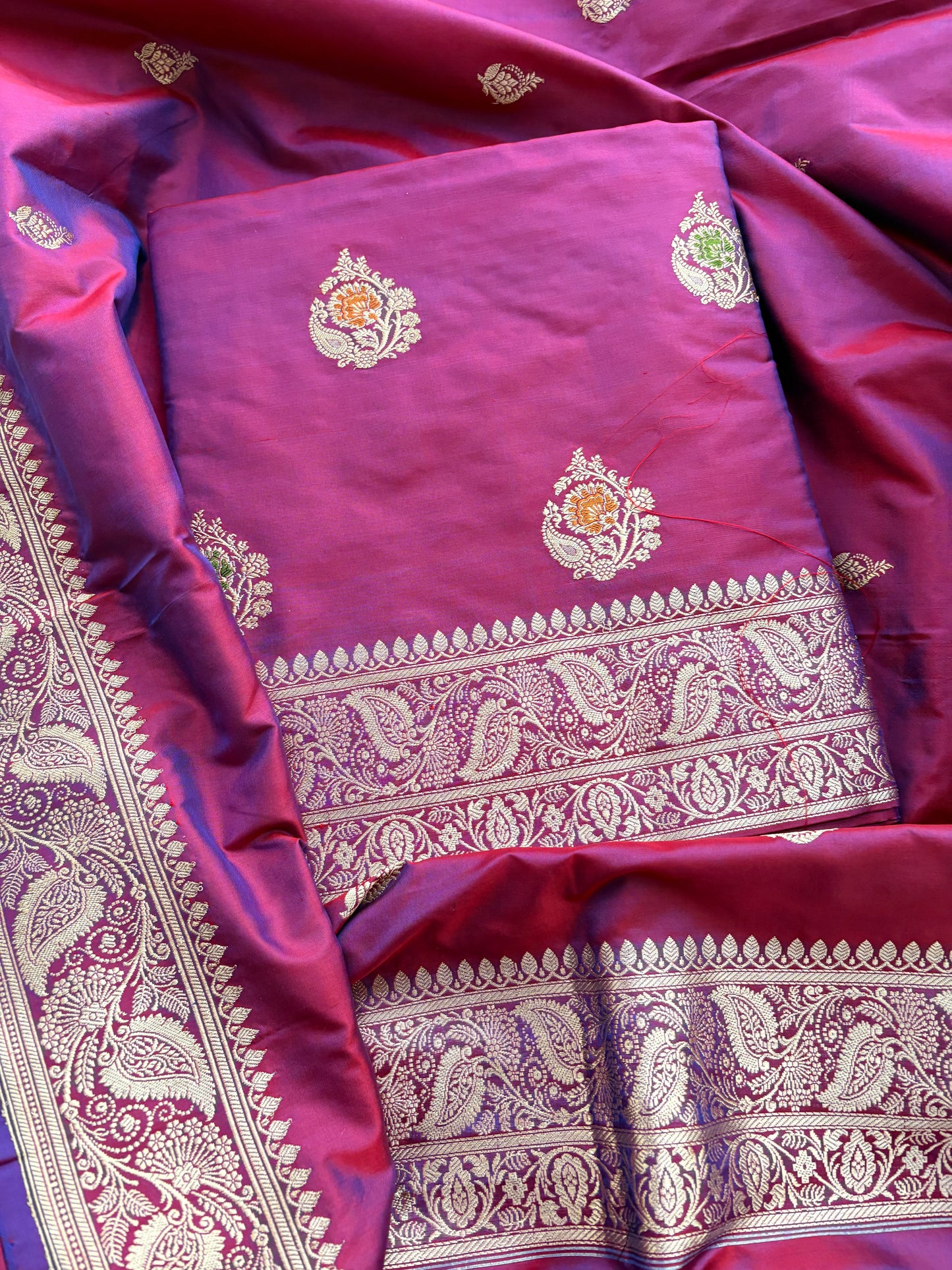 Wine magenta Katan by katan silk kadhwa suit set