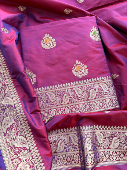 Wine magenta Katan by katan silk kadhwa suit set