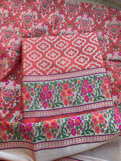 Rust Chanderi  heavy weaving suit set