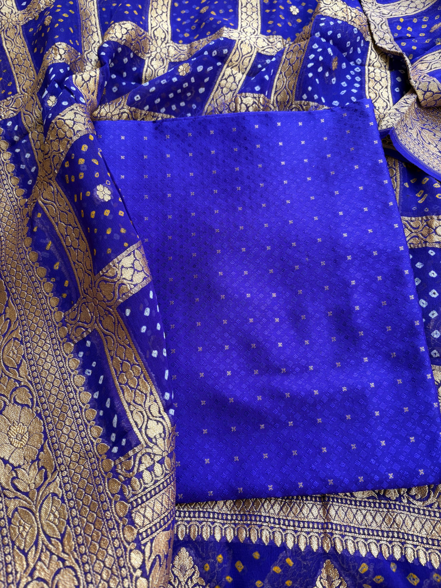 Blue katan silk kurta and bandhani dupatta