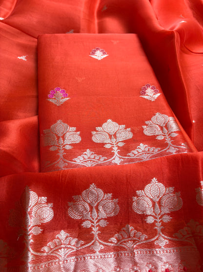 Orange kora kadhwa silk suit set