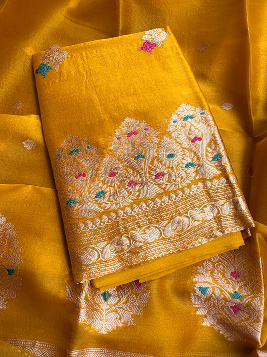 Yellow golden kora kadhwa 3 piece suit set