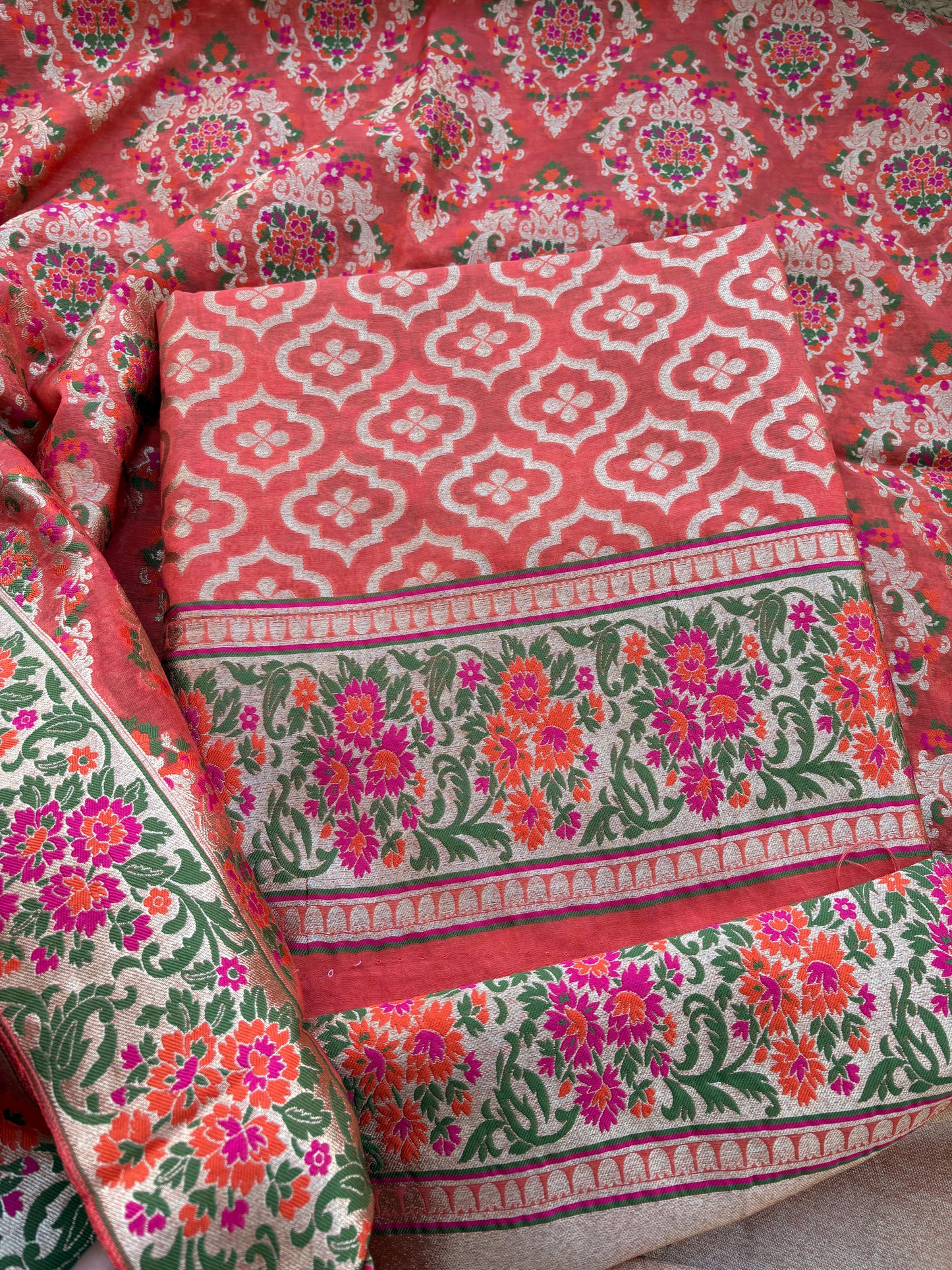 Rust Chanderi  heavy weaving suit set