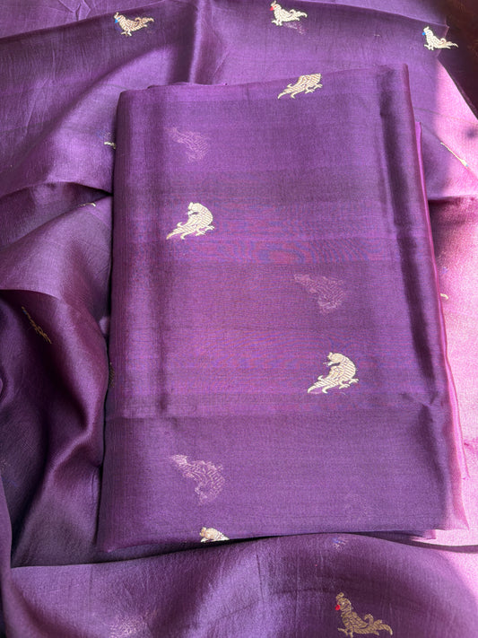 Purple kora kadhwa silk 3 piece suit set