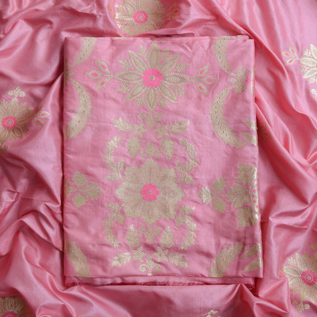 Pink jaal work katan by katan suit set