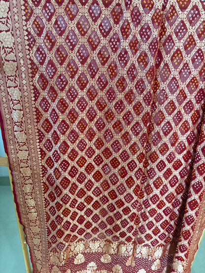 Maroon bandhani Khaddi  georgette dupatta