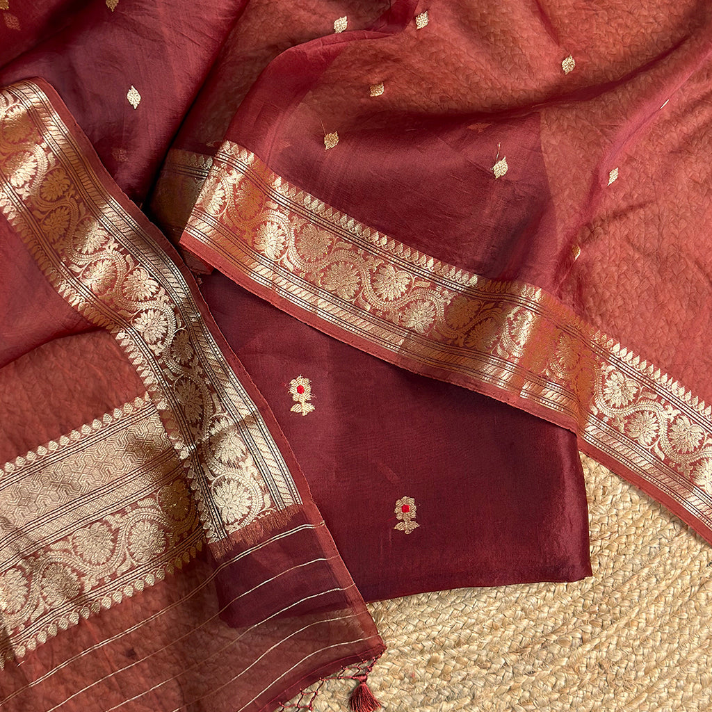 Wine kora silk kadhwa suit set