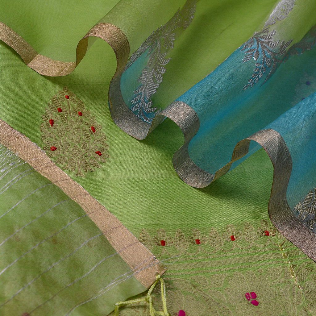 Green Chiniya Kora suit with rangkat dupatta