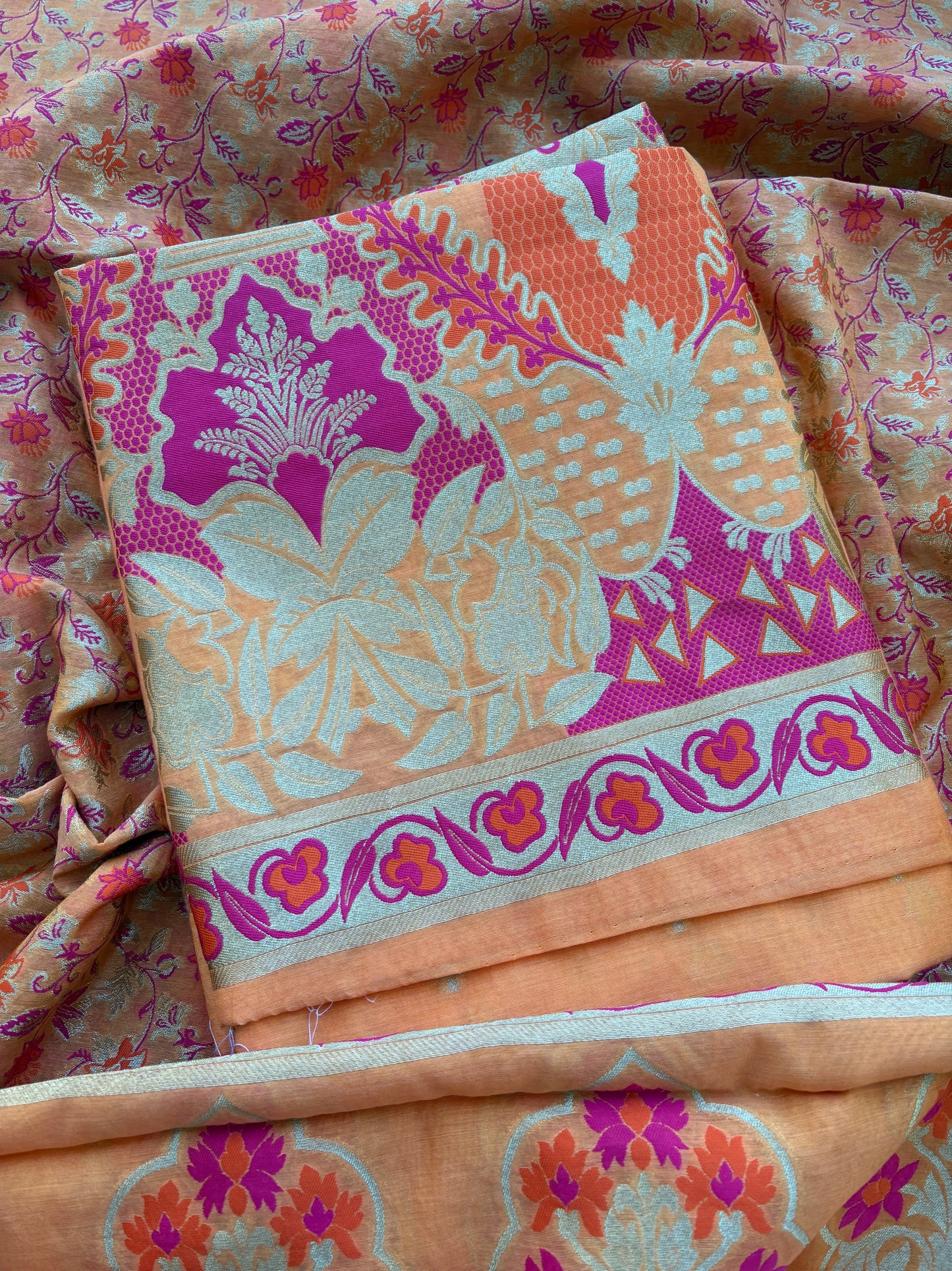 Peach Chanderi cotton suit set