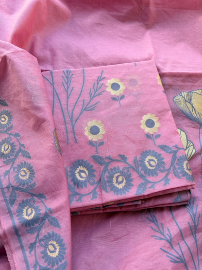 Pink Chanderi abstract design suit set