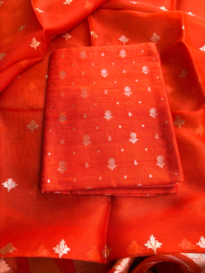 Orange raw silk kurta , bottom and kora silk dupatta