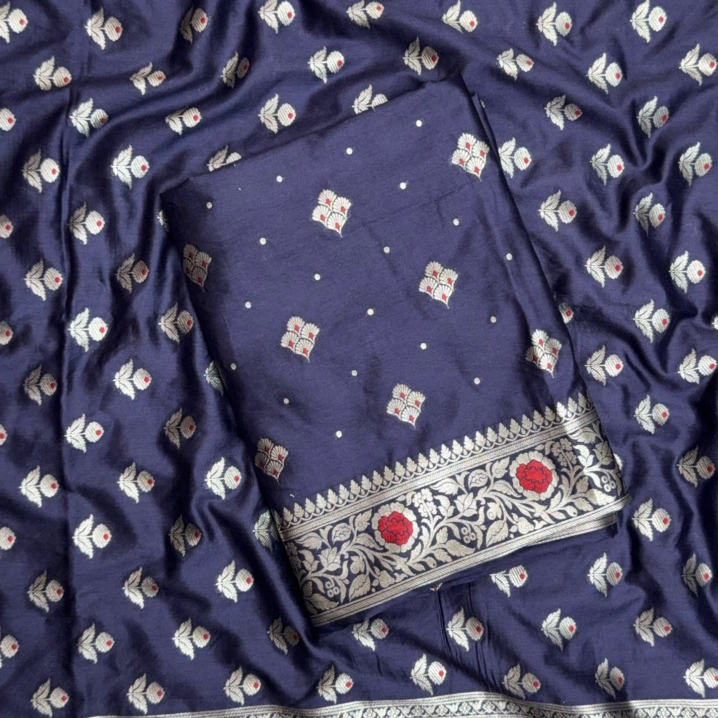 Blue mulberry silk suit set