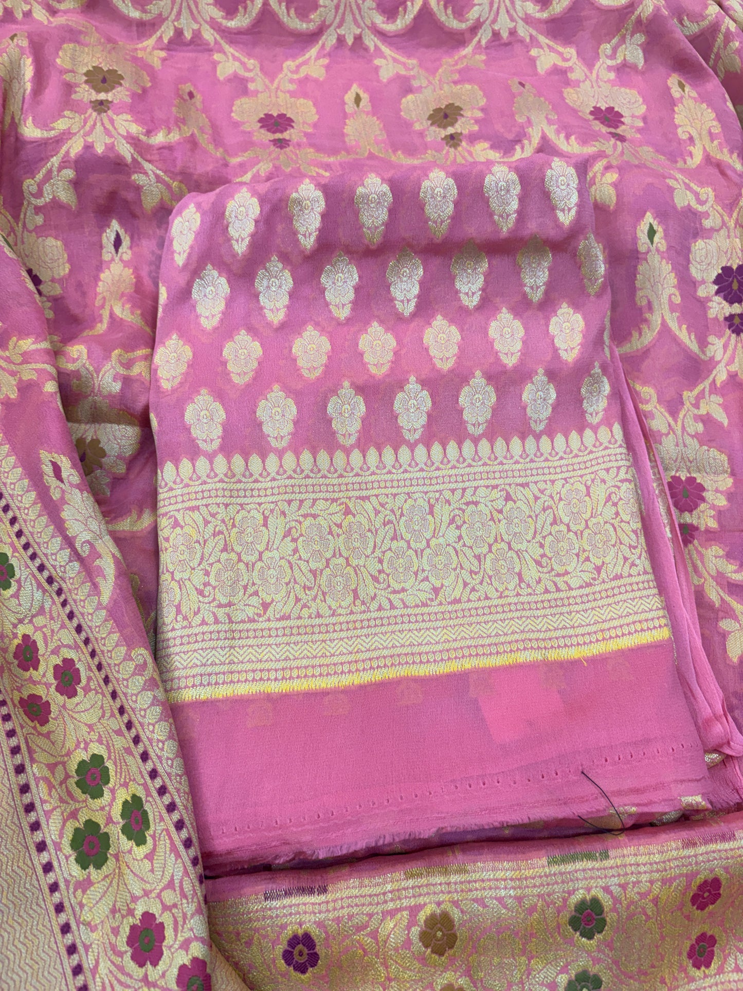 Pink Khaddi chiffon meenadar suit set
