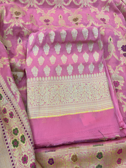 Pink Khaddi chiffon meenadar suit set