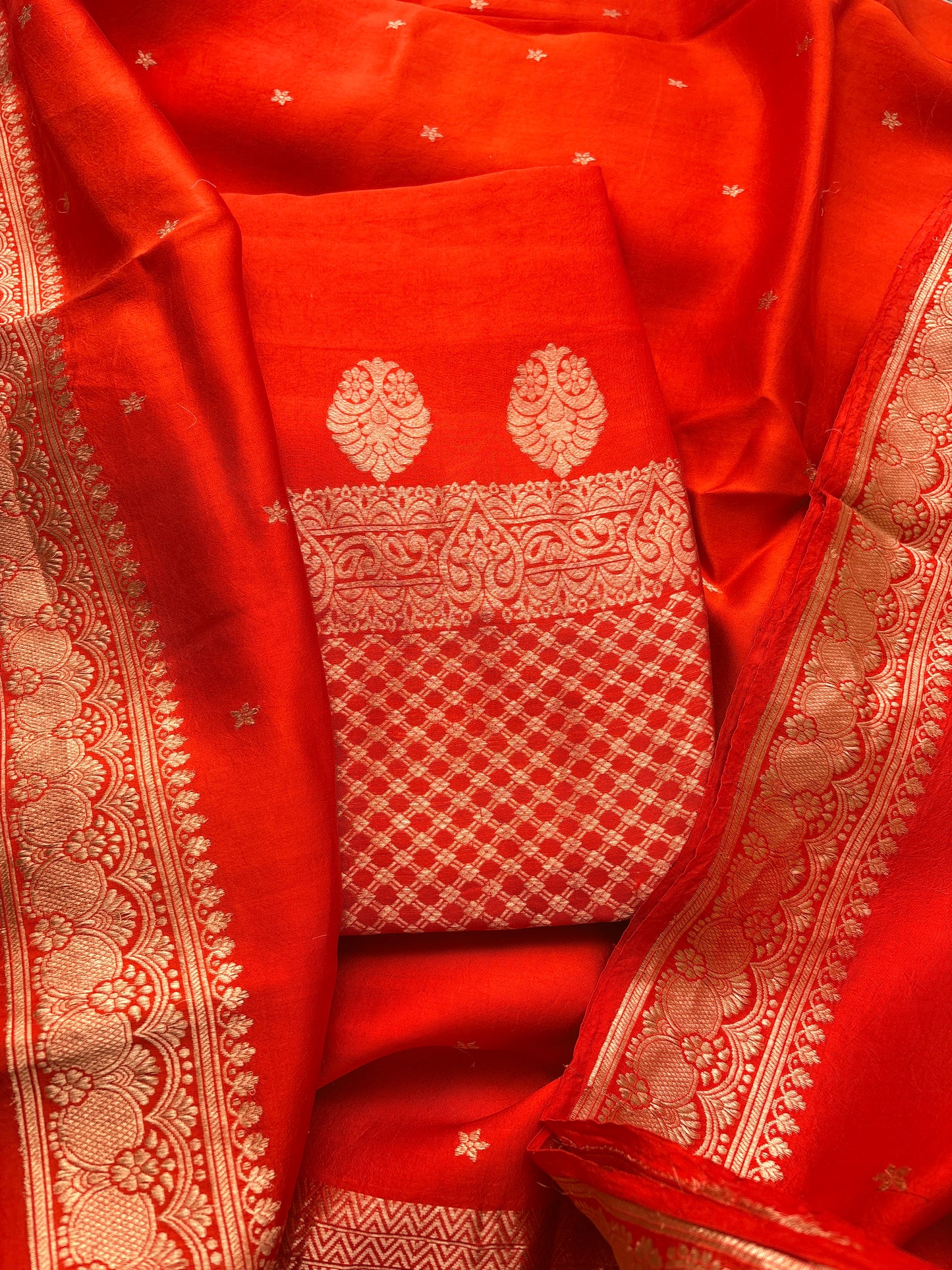 Orange raw mango silk kadhwa suit set