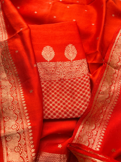 Orange raw mango silk kadhwa suit set