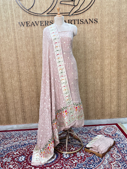 Light peach paithani bandhani suit set