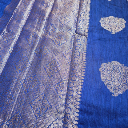 Blue Raw silk hand woven saree.