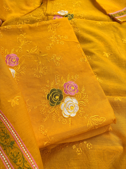 Yellow cotton embroidered suit set