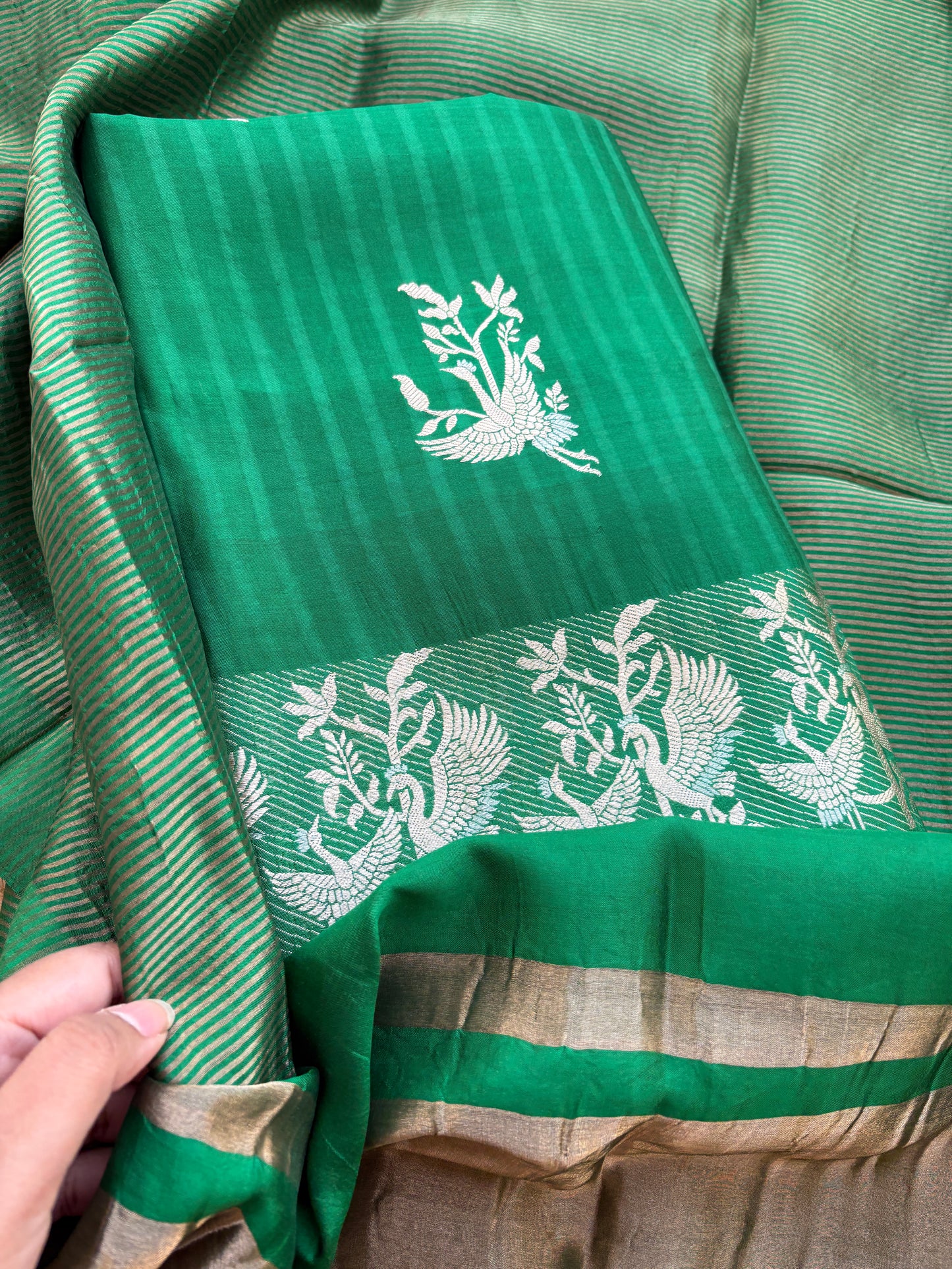 Green mango silk kadhwa suit set