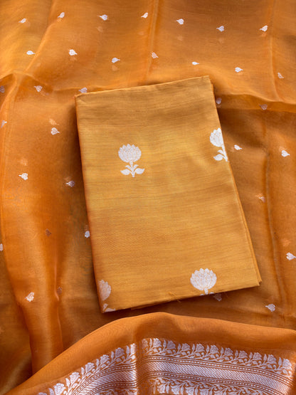 Yellow Chiniya silk kora kadhwa suit set