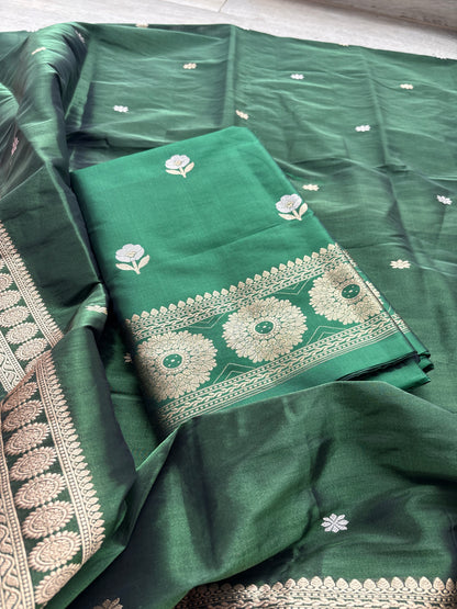 Green katan silk kurta , bottom and tissue kadhwa dupatta