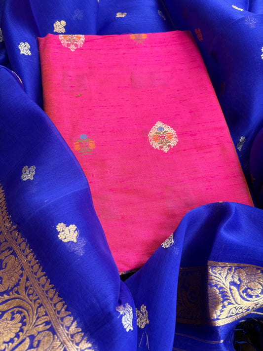 Pure raw silk kadhwa kurta, bottom and kora silk dupatta