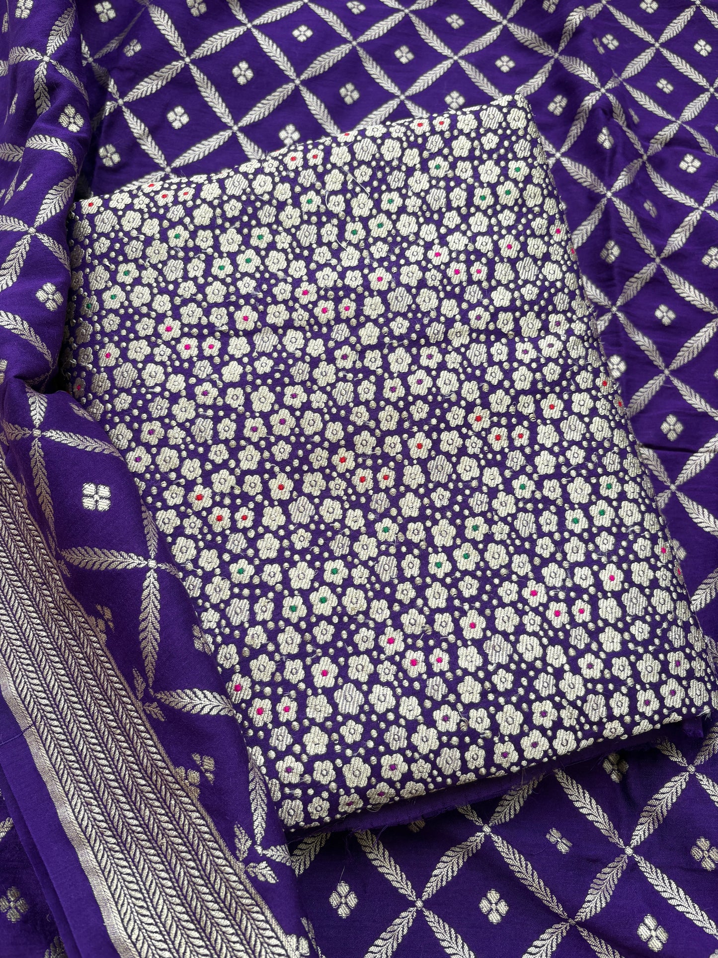 Brocade moonga silk meendar suit set