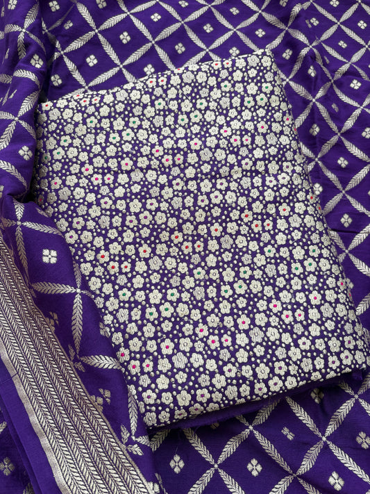 Brocade moonga silk meendar suit set