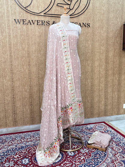 Light peach paithani bandhani suit set