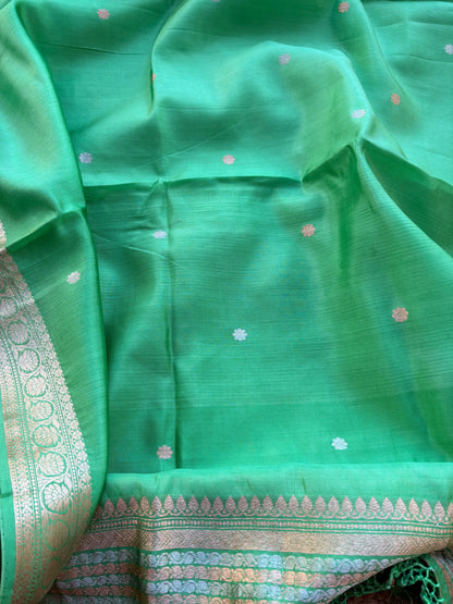 Green Chiniya silk kadhwa suit set