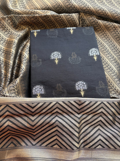 Black Chanderi cotton tissue suit set