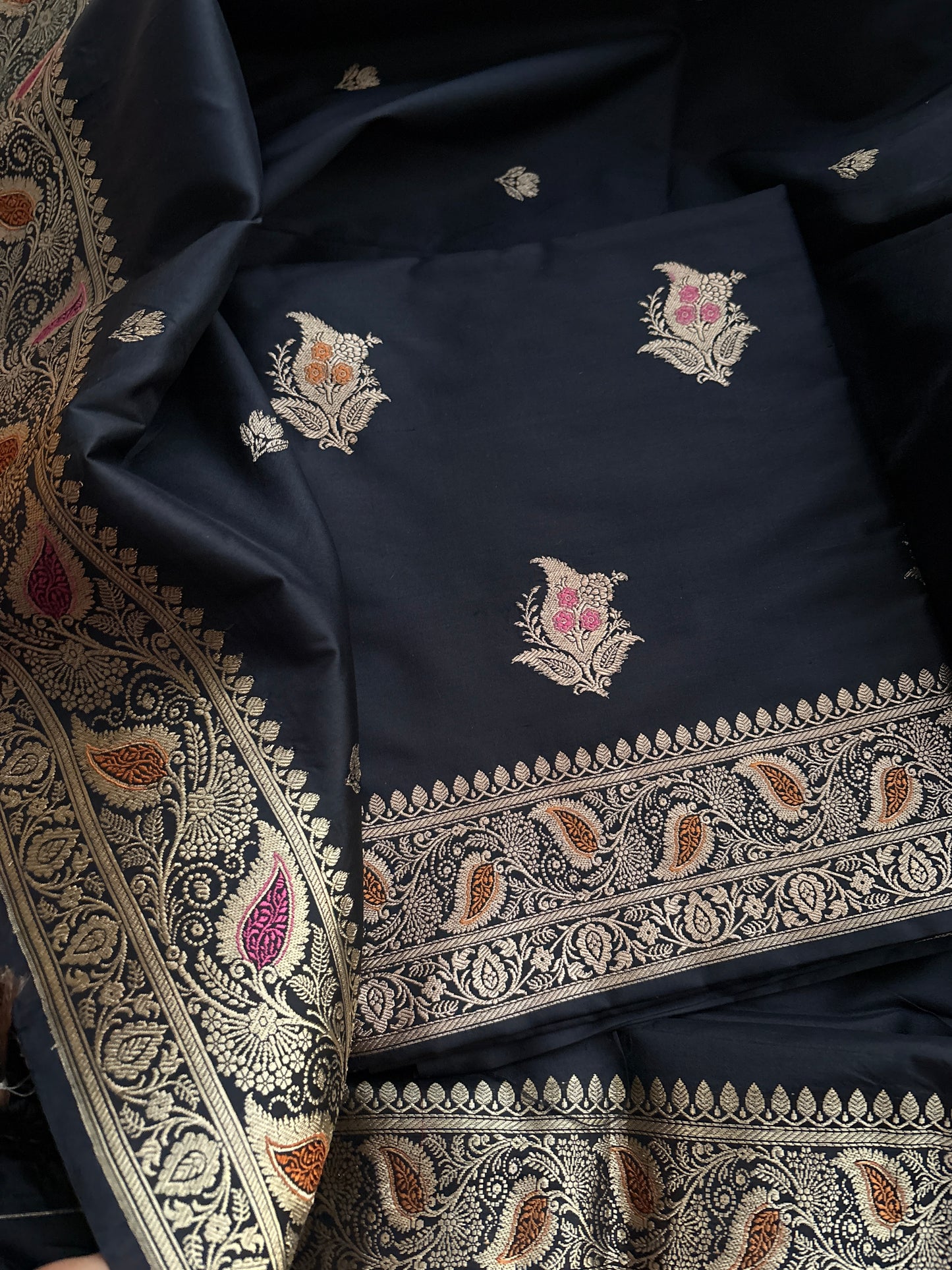 Black katan by katan silk kadhwa meenadar suit set