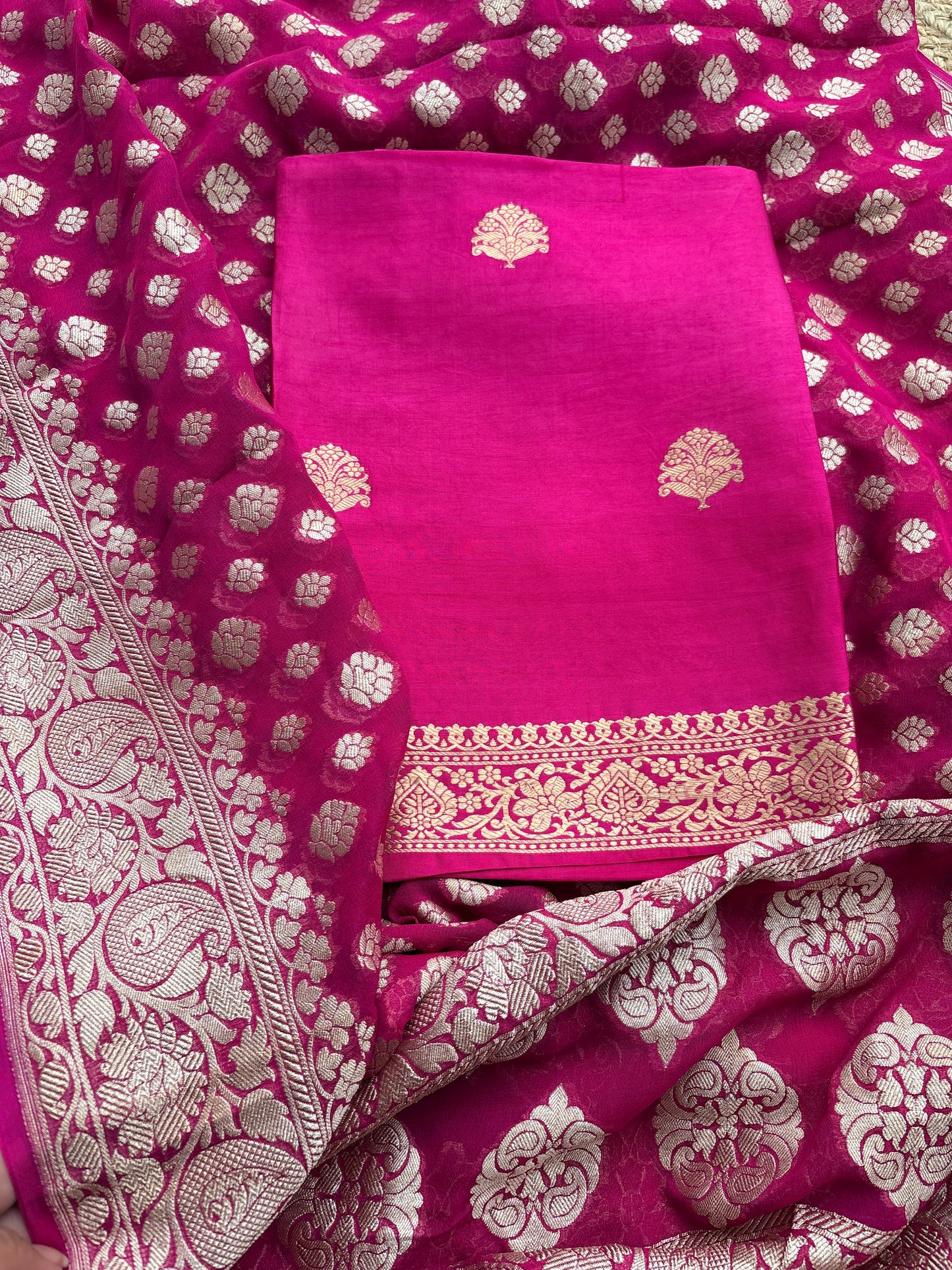 Pink mango silk kurta , bottom and georgette dupatta