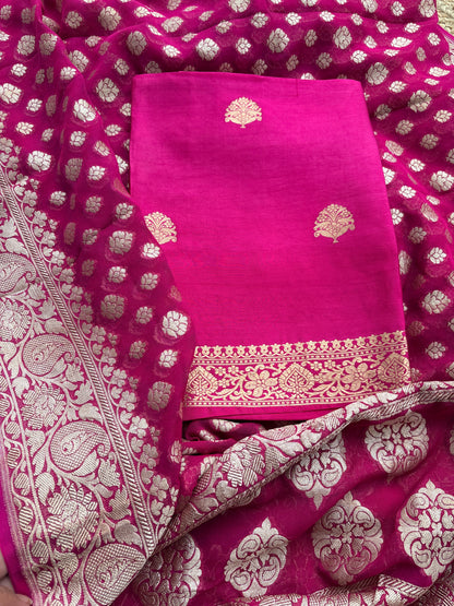 Pink mango silk kurta , bottom and georgette dupatta