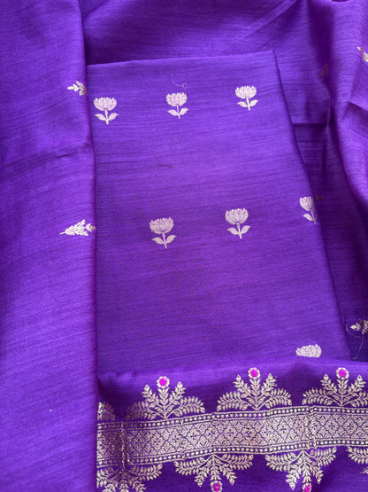 Purple moonga silk 3 piece suit set
