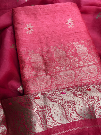 Peach raw silk kurta, bottom , kora silk dupatta