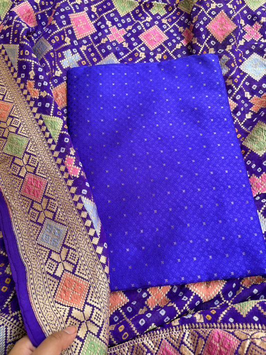 Blue katan silk with bandhani dupatta