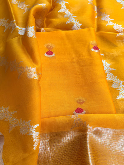 Yellow kora kadhwa silk suit set