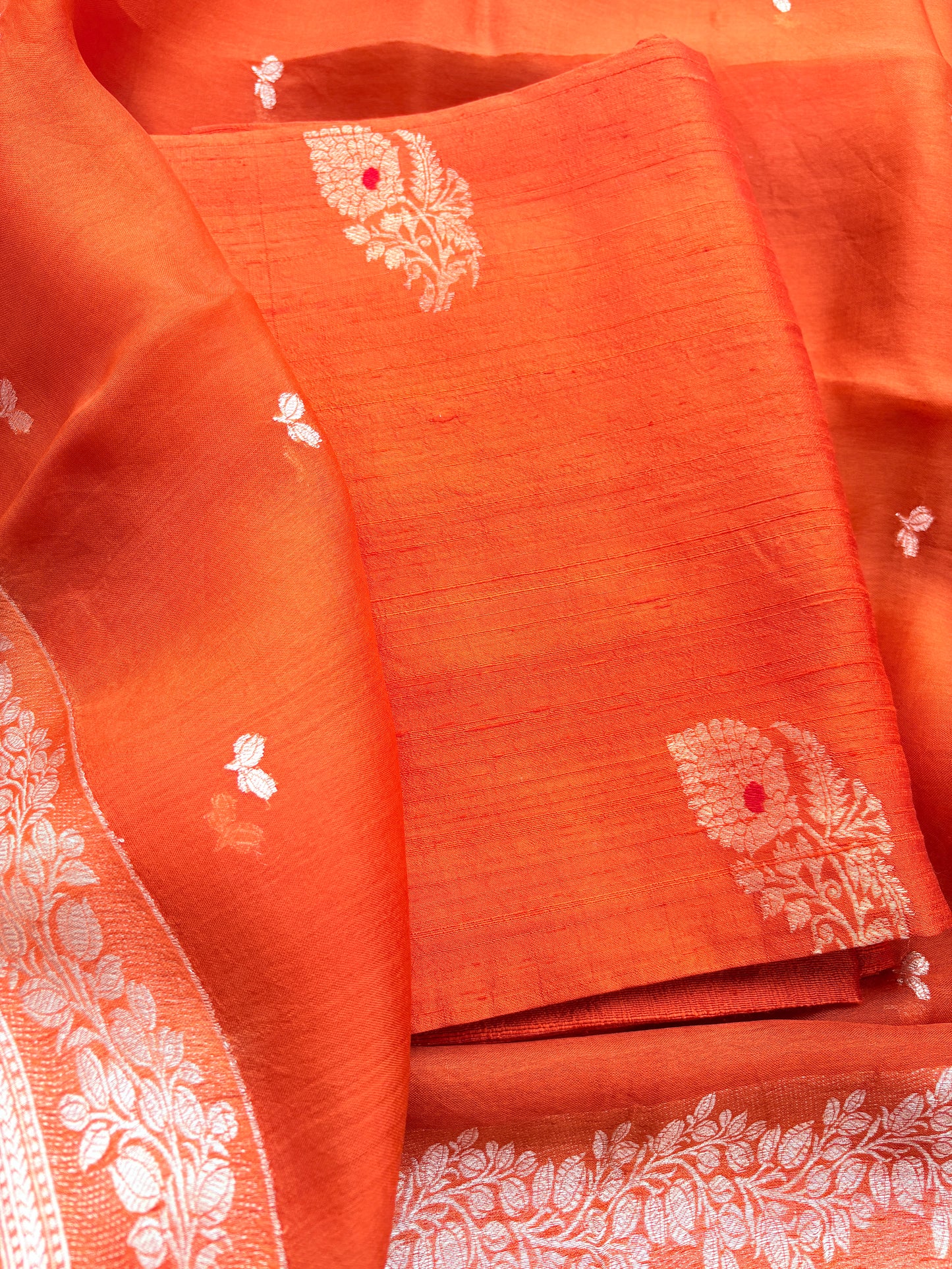 Orange raw silk kadhwa suit set