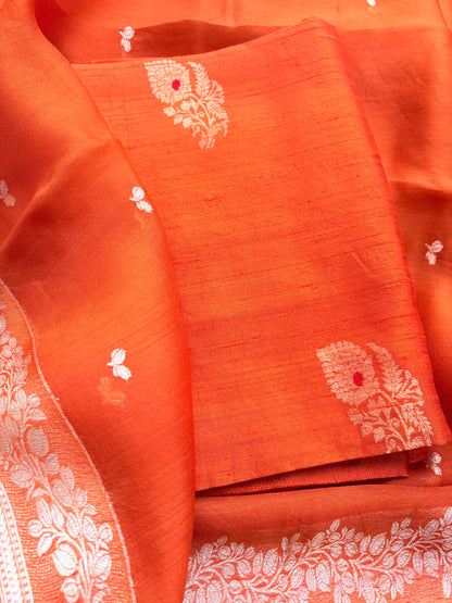 Orange raw silk kadhwa suit set