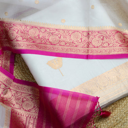 White kora suit with chap dye dupatta