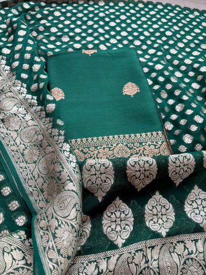 Green mango silk with georgette dupatta