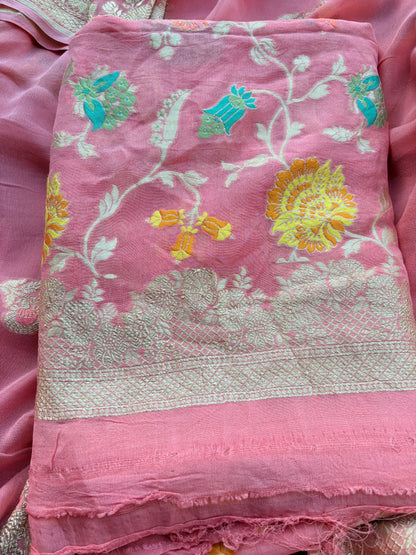 Peach Khaddi georgette suit set
