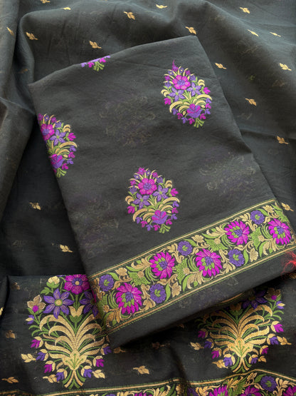 Black Chanderi meenadar suit set