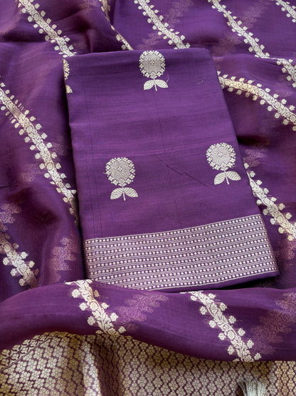 Purple Chiniya kora silk suit set
