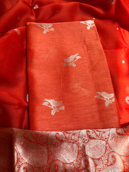 Orange linen silk kurta, bottom , kora silk dupatta