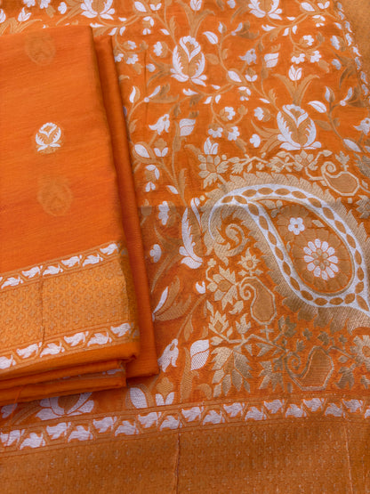 Orange Chanderi cotton tilfi weaving 3 piece suit set